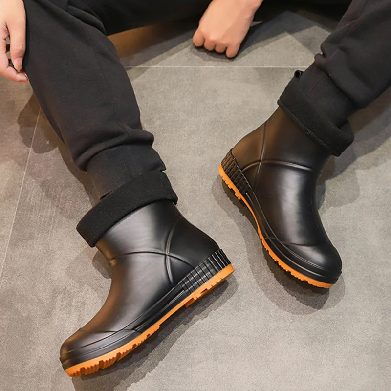 Unisex Beige White Non-Slip Rainboots Fashion PVC Waterproof Comfortable Plush Rain Boots Winter Warm Casual Flat Work Boots