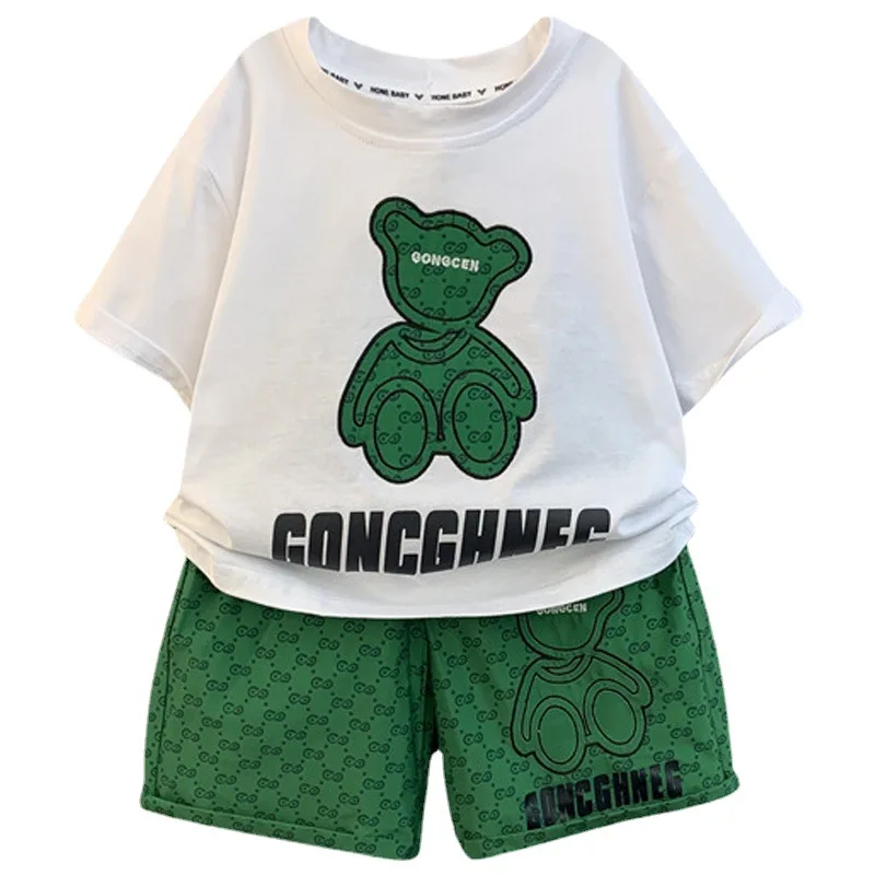 

Baby Girl Boy Clothes Summer Children Bear Print Top and Bottom Set Short Sleeve Tshirts Shorts Suit Kids Tracksuits Loungewear