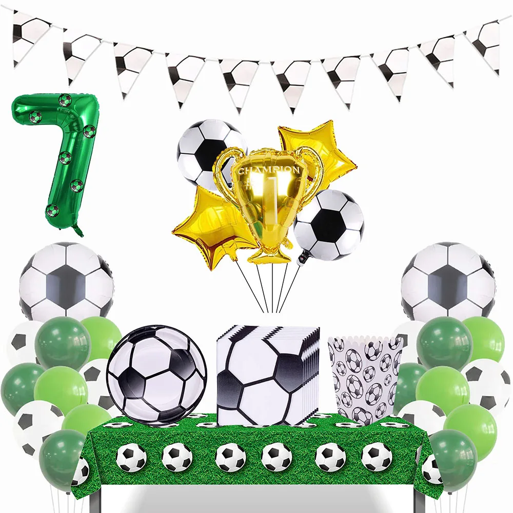 

Футбольный декор для дня рождения, 32 дюйма, зеленые цифры, воздушный шар, баннер на день рождения, Футбольная одноразовая посуда, скатерть, салфетка
