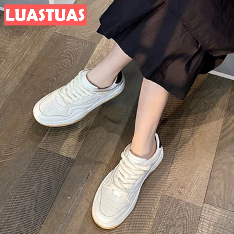 

LuasTuas New Arrivals Women Real Leather Mix Color Chunky Shoes Woman Ins Style Cool Fashion Trainers Footwear Size 35-40