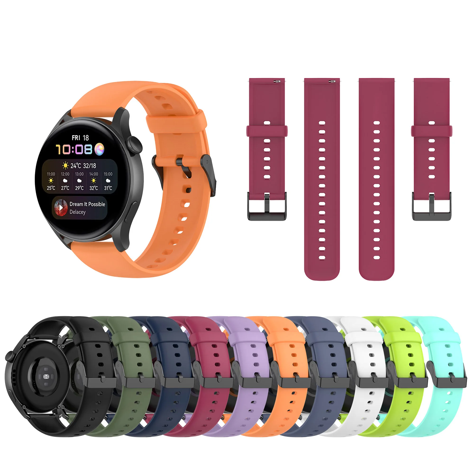 

For Honor Magic Watch 2 46mm/ GS Pro / GS 3 Strap 22mm Silicone Sport Watchband Bracelet Belt For Huawei Watch 3 Pro Watch Band