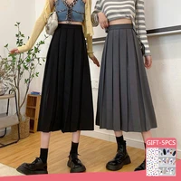 long skirt for women 2022 spring summer high waist a line black midi skirts elegant fashion pleated maxi skirt elastic waist