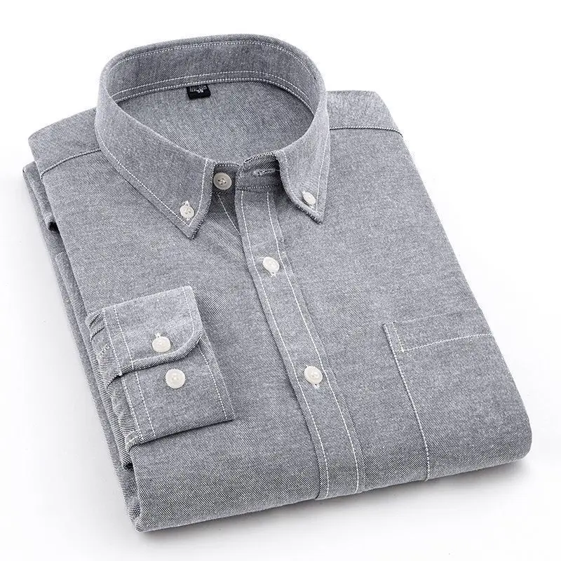 Spring and Autumn New Oxford Spinning Korean Shirt Men's Slim Casual Solid Color Square Neck Long Sleeve Men's Shirt