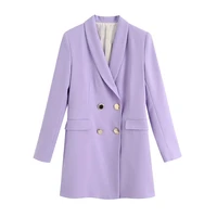 fashion double breasted blazer coat vintage lobg sleeve solid color flap pocket outwear chic office laies commute blazers women
