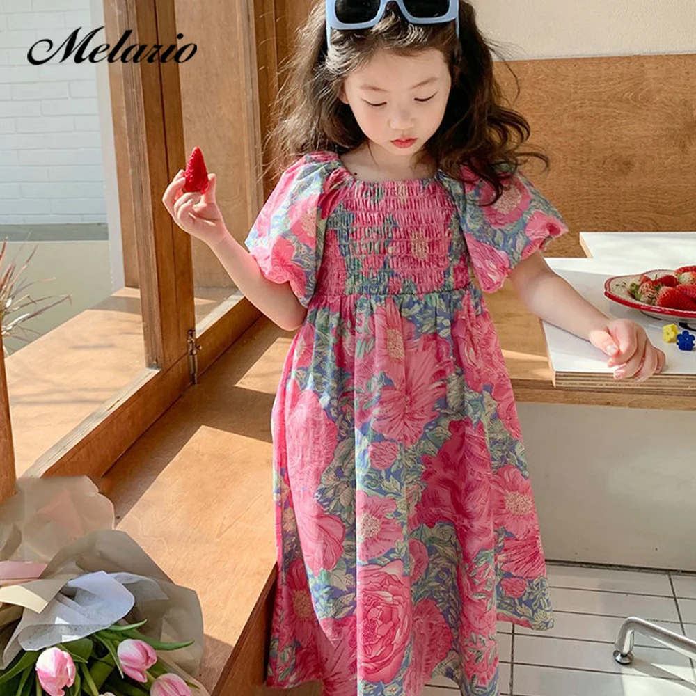 

Melario/летнее платье для девочек Новое Детское платье с рукавами-пузырьками и большим цветком для девочек платье принцессы вечерние праздничное платье