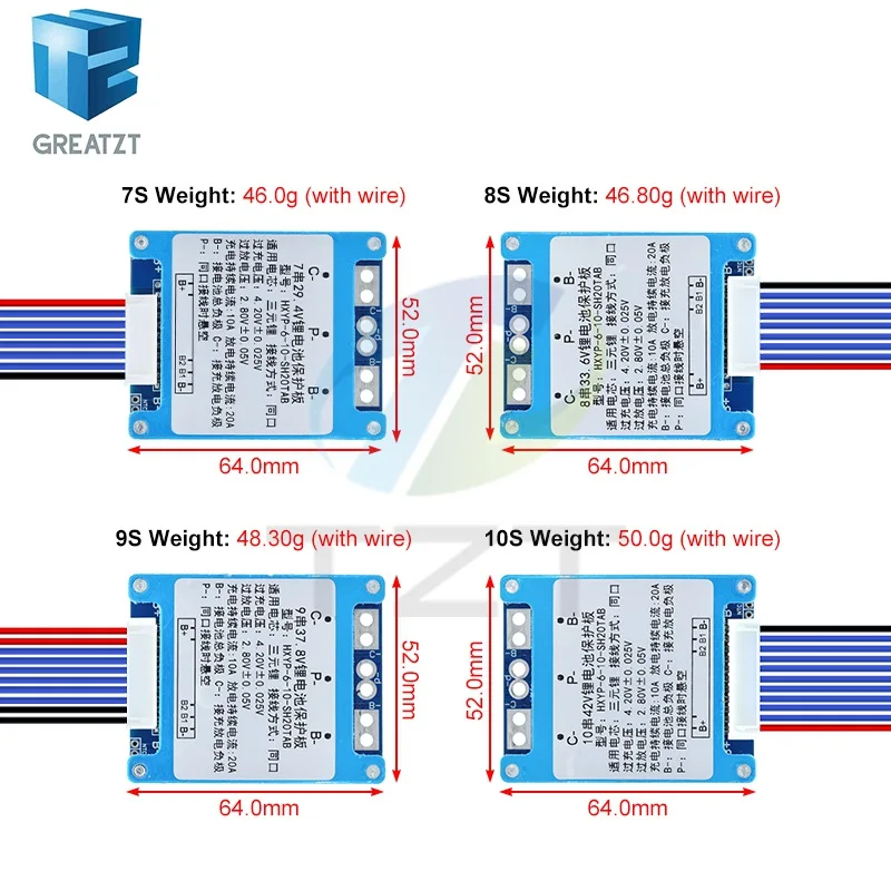 Фото Плата защиты литий-ионных аккумуляторов TZT 1/3 шт. 7S 8S 9S 10S 3.7V 20A BMS 29.4V/33.6V/37.8V/42V с балансировкой/NTC №2