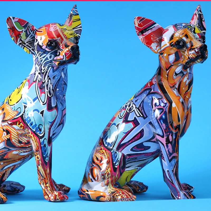 Simple Creative Color Bulldog Chihuahua Dog Statue Living Room Ornaments Home Entrance Wine Cabinet Office Decors Resin Crafts |