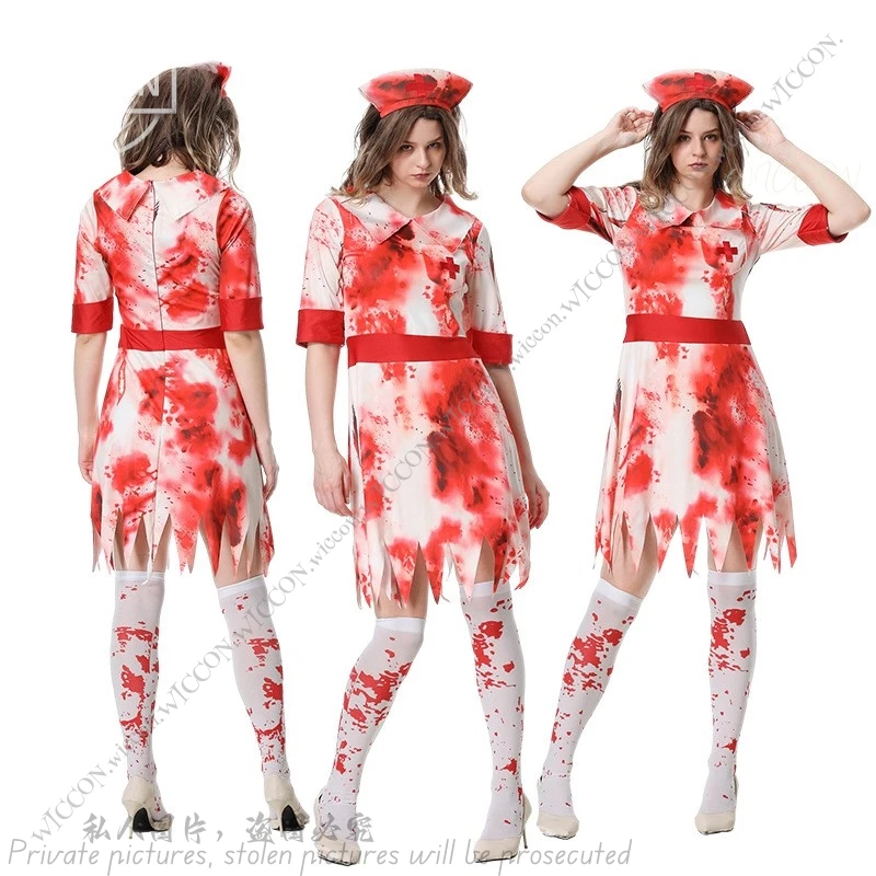 Маскарадный костюм вампира для Хэллоуина медсестры окрашенный кровью косплея