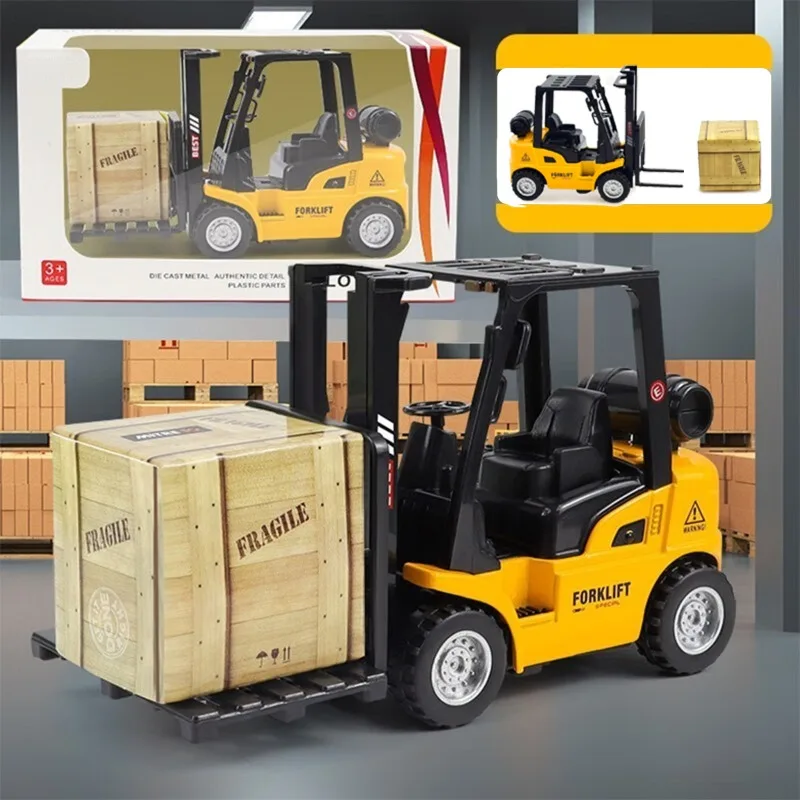 

1:50 Simulation Alloy Forklift Model Engineering Vehicle Toy Pull Back Liftable Transport Car Toys for Kids Boys Birthday Gifts