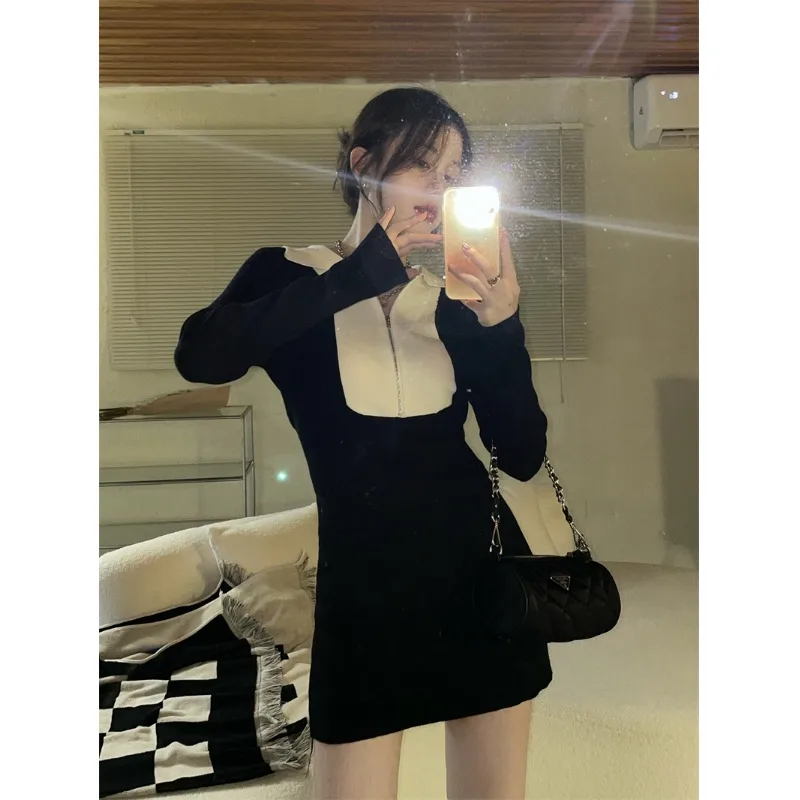 

Женское трикотажное платье на молнии, черное облегающее платье в стиле ретро, на осень-зиму