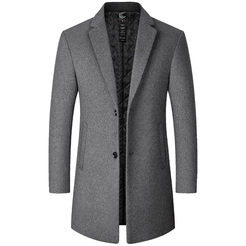 

Autumn Winter 2022 New Men's Woolen Coat Medium Long Trench Middle Aged Male Overcoat Business Casual Casaco Masculino