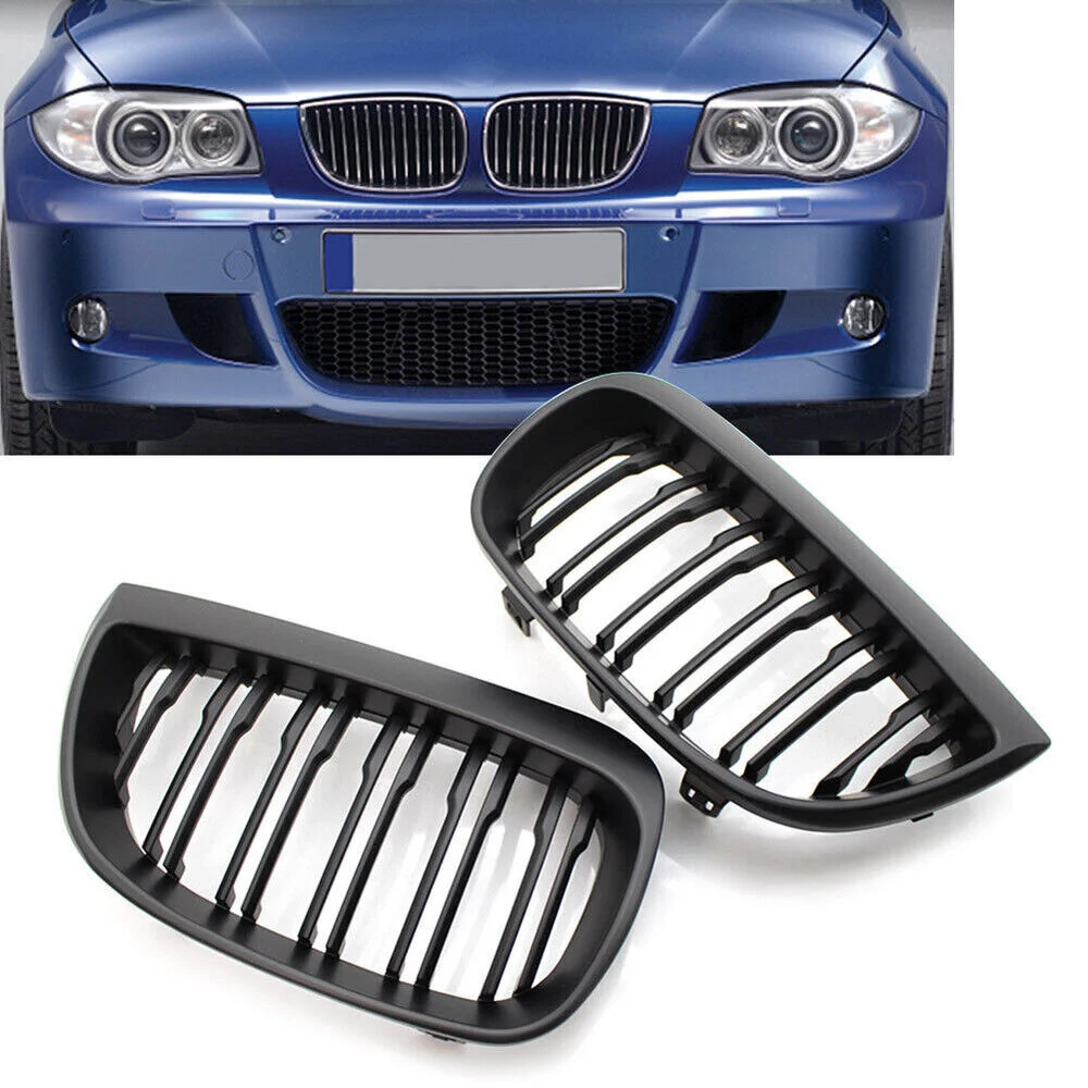 

2x Matte Black Double Slat Front Kidney Grille For BMW E87 1-Series 04-07