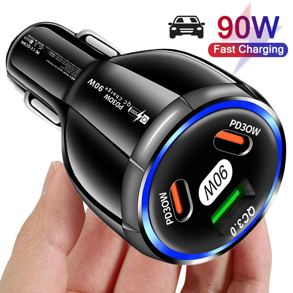 

Автомобильное зарядное устройство с 3 USB-портами, 90 Вт
