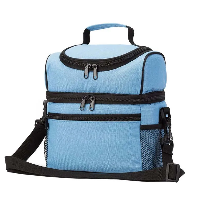 Two-tiers Thermal Insulated Lunch Bag for Kids School Women Office Blue Black Camping Picnic Pouch | Storage Bags
