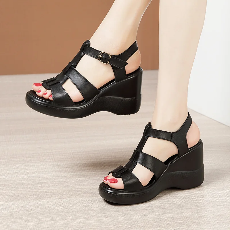 

Plus Size 32-43 Platform Sandals Women Shoes for Wedding Summer 2022 Fashion T Buckle High Heels Gladiator Wedges Sandals