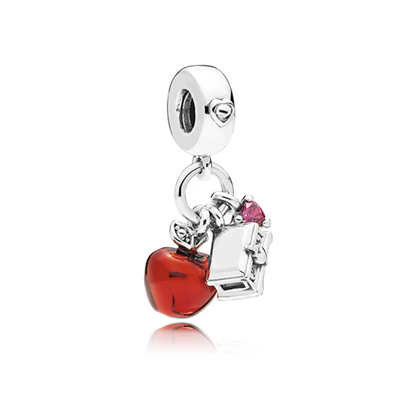 

Fit Original Pandora Charms Bracelet Red Enamel Apple Beads DIY Berloque For Women Snow White's Heart Pendant Bangle Accessories