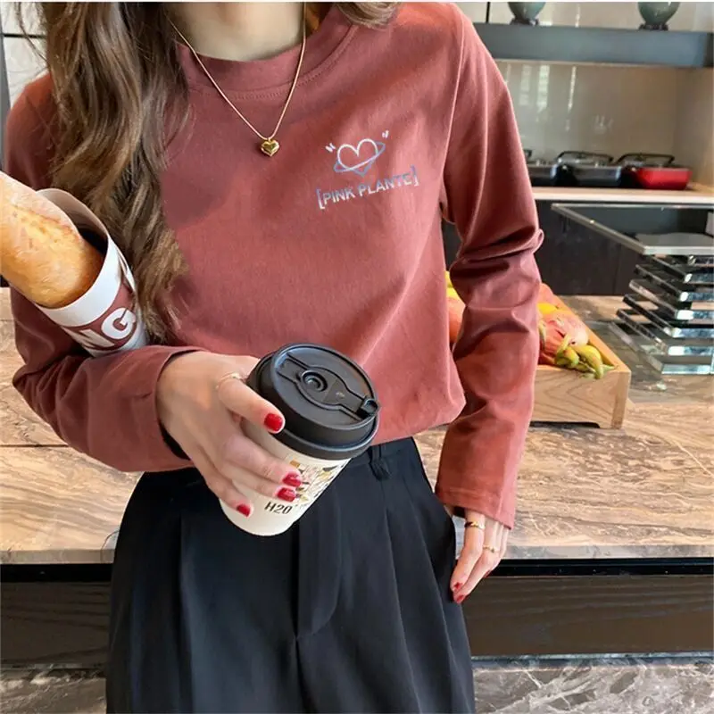 Женский топ с длинным рукавом повседневный минималистичный круглым вырезом