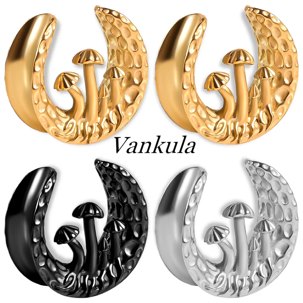 

Vankula 2pcs New Vintage Stainless Steel Mushrooms Saddle Ear Tunnels Plugs Expanders Earring Body Jewelry Gauge Stretchers