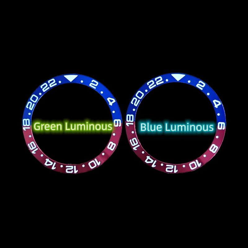 Modified New Watch Accessories Outer Diameter 38MM Blue Green Luminous GMT Oblique Black Red Aluminum Bezel Insert