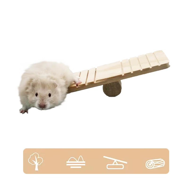 Nature Wood Small Pet Hamster Toy Hamsters Rat Anti-Slip Seesaw Platform Exercise Interactive Toys Small Animal Cage Accessories