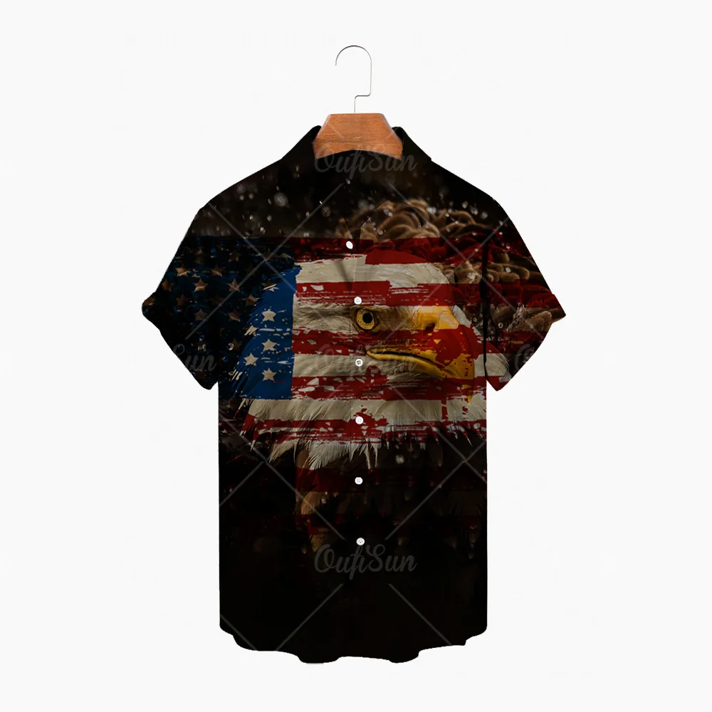 

Гавайская рубашка Camisa, модная мужская гавайская рубашка с американским флагом, мужская повседневная Пляжная рубашка алохи с цветным принто...