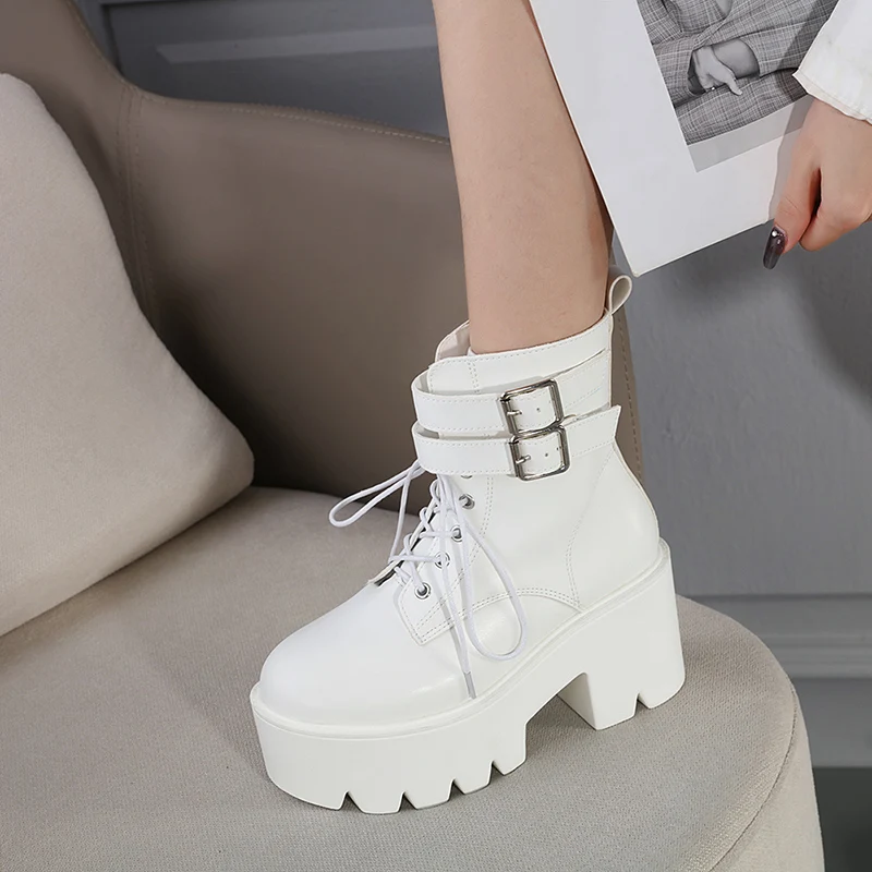 Xibeilove 2023 Autumn/Winter New Fashion Casual Women's Waterproof Platform Zipper Lace Up Wedge Heel Short Boots