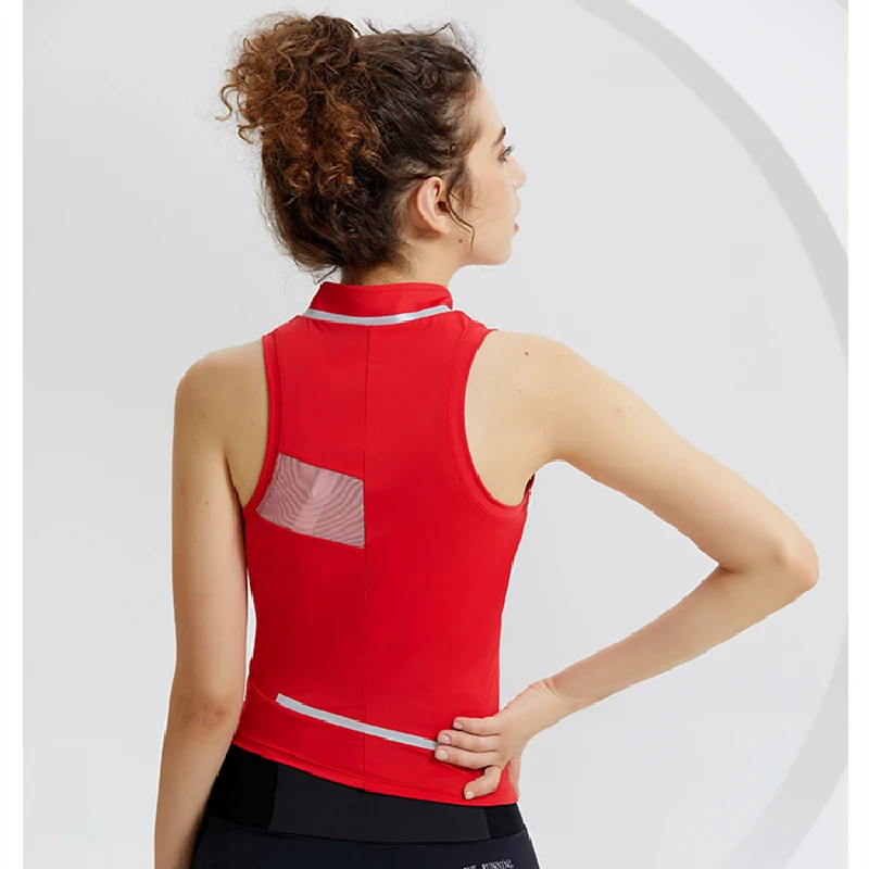 High Quality Gym Sleeveless Vest Running Women Sport Tight Half Zipper Yoga Sleeveless Workout Vest Top Athletic Fitness T Shirt
