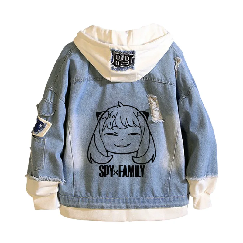 

Anime Peripherals SPY×FAMILY Ania Hooded Sweater Spring and Autumn Men's Trend Clothes Fake Two Pieces Denim Jacket