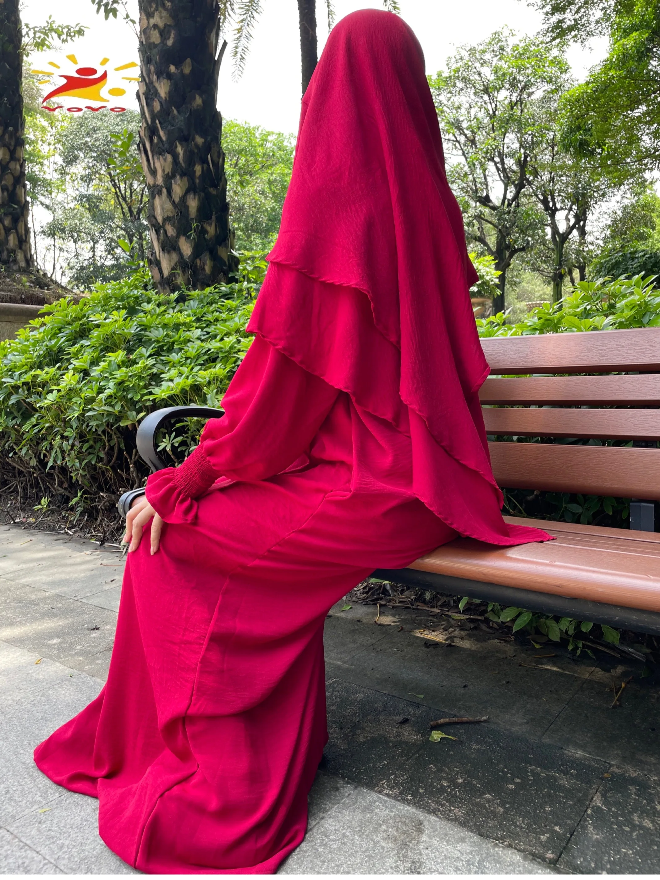 Комплект Абайи Khimar из дымчатой ткани платье с манжетами + двухслойный хиджаб шарф