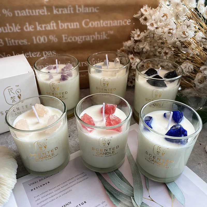 

Decorative Scented Aromatic Candles Crystal Stone Soy Wax Glass Cup Aromatherapy Candle Gift Box Home Party Decoration