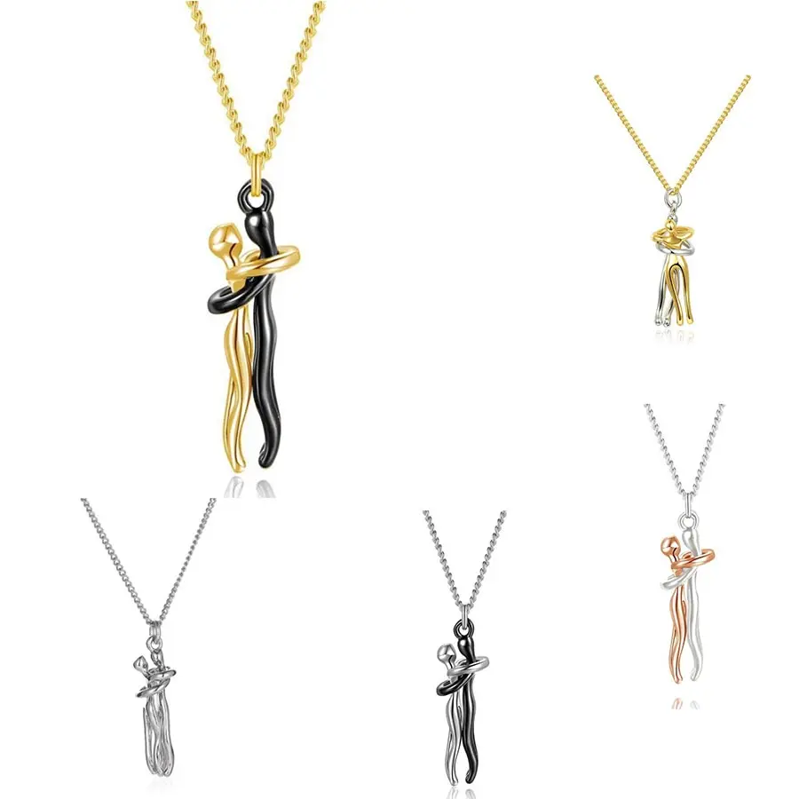 

Hip Hop Embrace Necklace for Women Man Zinc Alloy Hug Lovers Pendant Necklace Party Gifts New Trendy Jewelry Accessories
