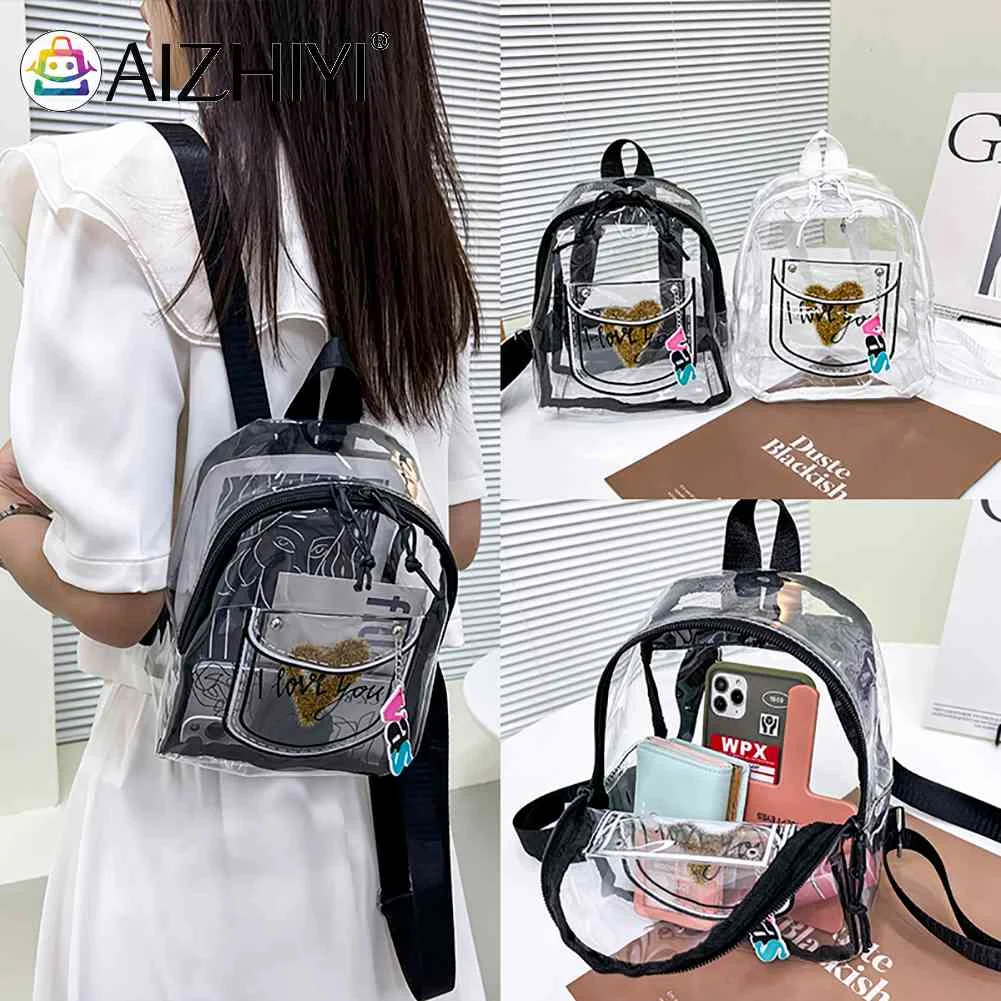 

Transparent Backpack Waterproof Letter Love PVC Women Fashion College Students Clear PVC Shoulder Casual Travel School Bag 2023