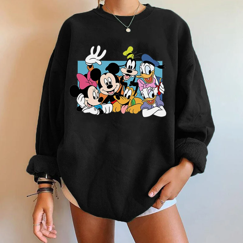 

Winter Disney Cartoon Mickey Minnie Donald Duck Kawaii Women Hoodies Long Sleeve Pullover Clothing Harajuku Oversized 90s Girl