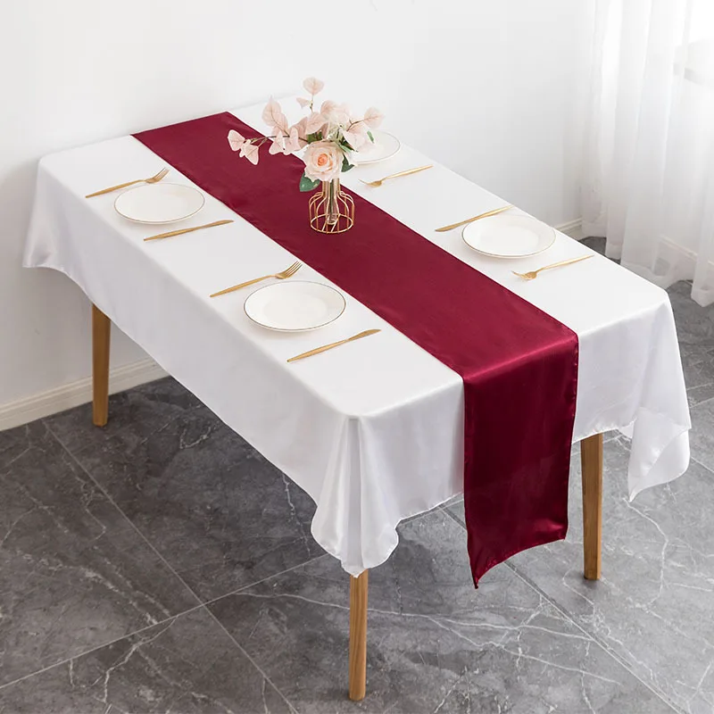 Solid Color Table Runner Quality Satin Table Cover For Home Wedding Banquet Festival Party Catering Hotel Table Cover Decoration