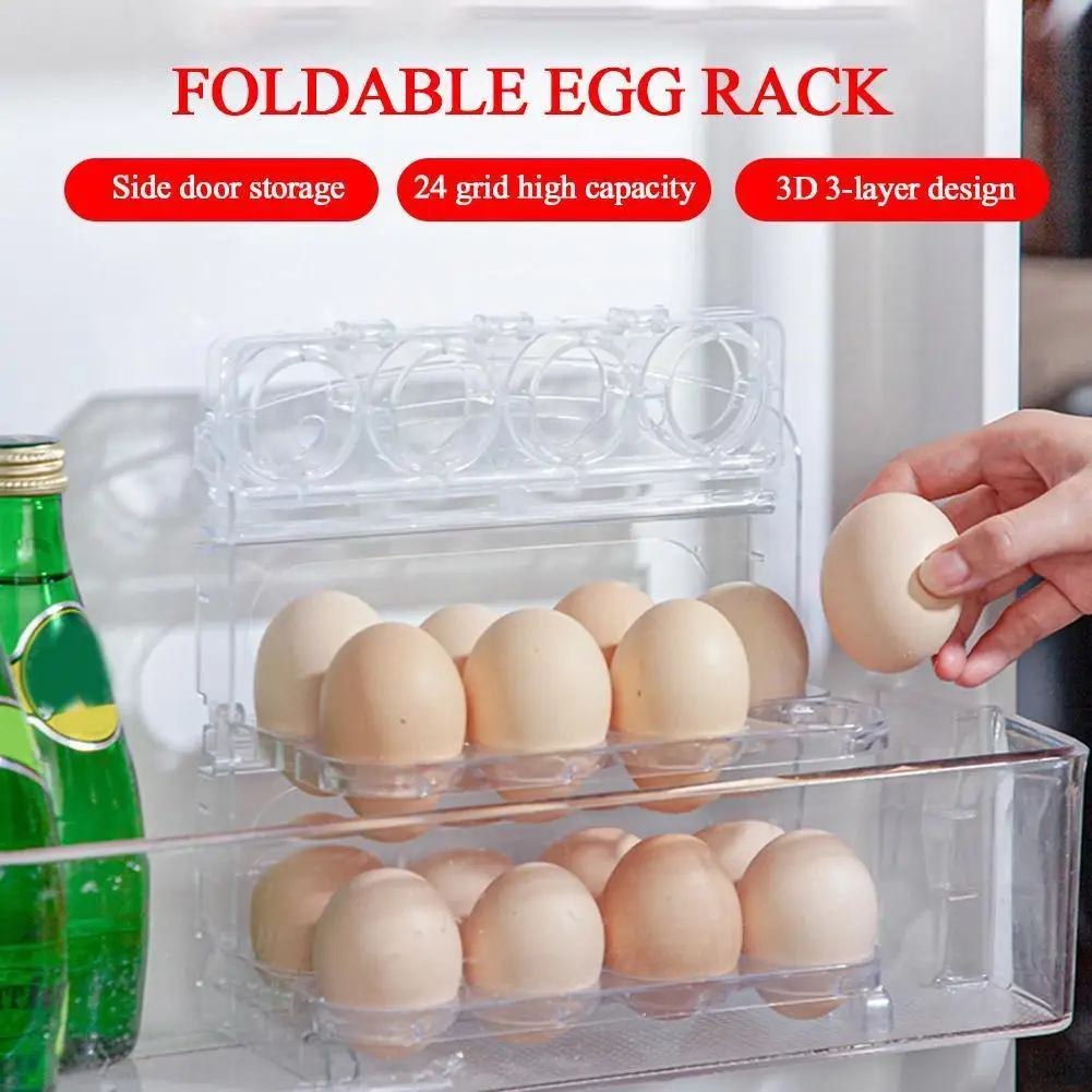

Foldable Fridge Door Egg Storage Space Saver 24 Grids Egg Storage Rack Tray with Handle Refrigerator Egg Storage Box for Ki D8B5