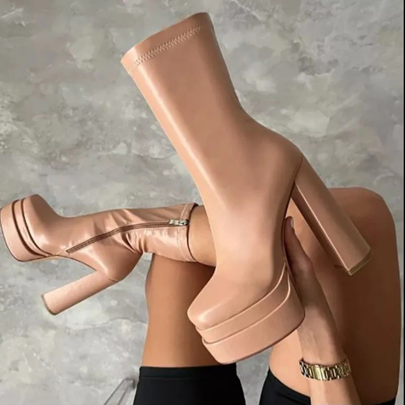 

Женские ботинки челси на высоком каблуке, дизайнерские ботинки на массивном каблуке, мотоциклетные ботинки в стиле панк, повседневная обув...