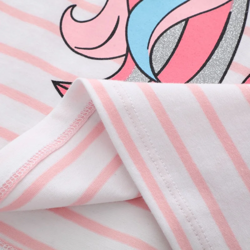 2022 Summer New Baby Girls T Shirt Unicorn Leisure Stripe Short Sleeve Soft Breathable Cotton Round-Neck ChildrenToddler TopTee enlarge