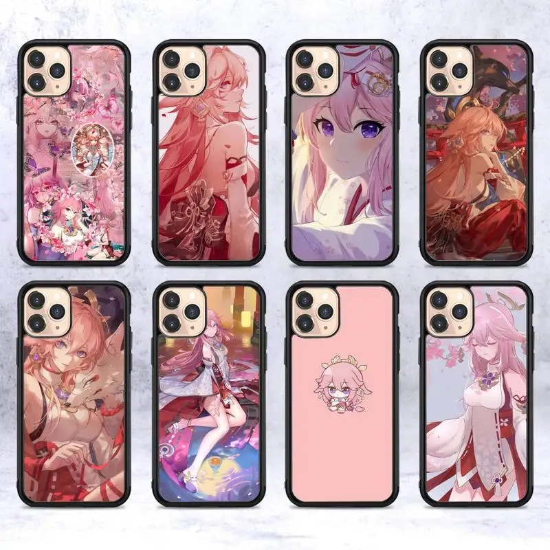 

Yae Miko Genshin Impact Phone Case Silicone PC+TPU Case for iPhone 11 12 13 Pro Max 8 7 6 Plus X SE XR Hard Fundas
