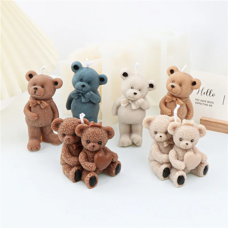 

New Bow Bear Candle Silicone Mold Gypsum form Carving Art Aromatherapy Plaster Home Decoration Mold Wedding Gift Handmade