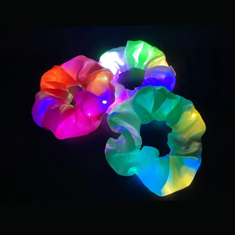 

10Pcs LED Light Emitting Large Intestine Hair Ring Headdress Shiny Color Ding Cloth Hair Band Nightclub Bungee Hair Rope