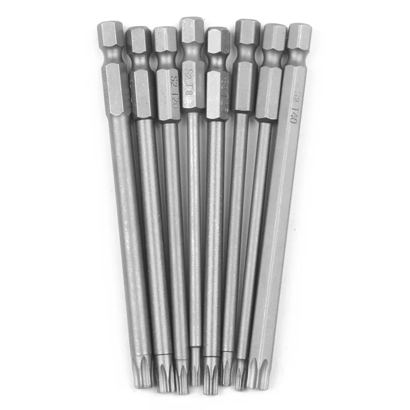 

8 Pieces Hollow Magnetic Torx Screwdriver Bits Set 1/4 Inch Hex Shank Screwdriver Electric Tools T8-T40 100Mm