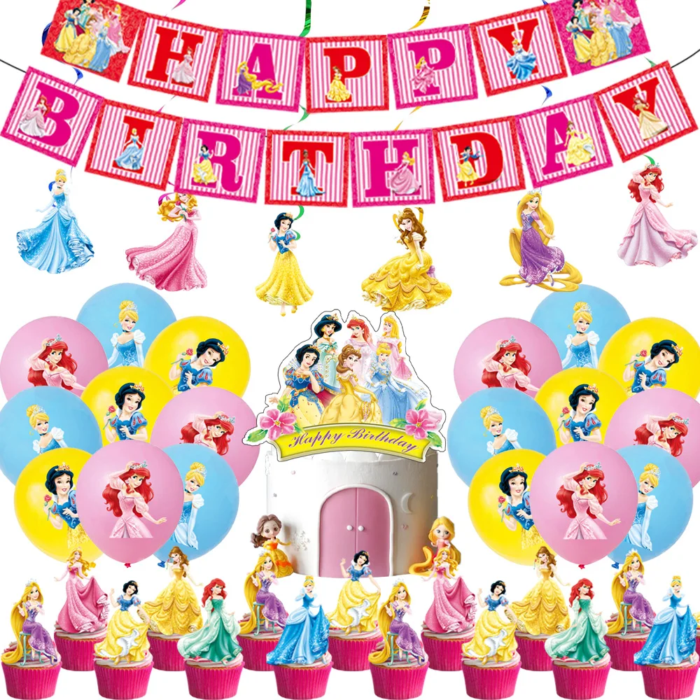

Disney Six Princesses Girl Snow White Belle Birthday Decor Family Party Spiral Decoration Banner Party Supplies Balloon Ornament