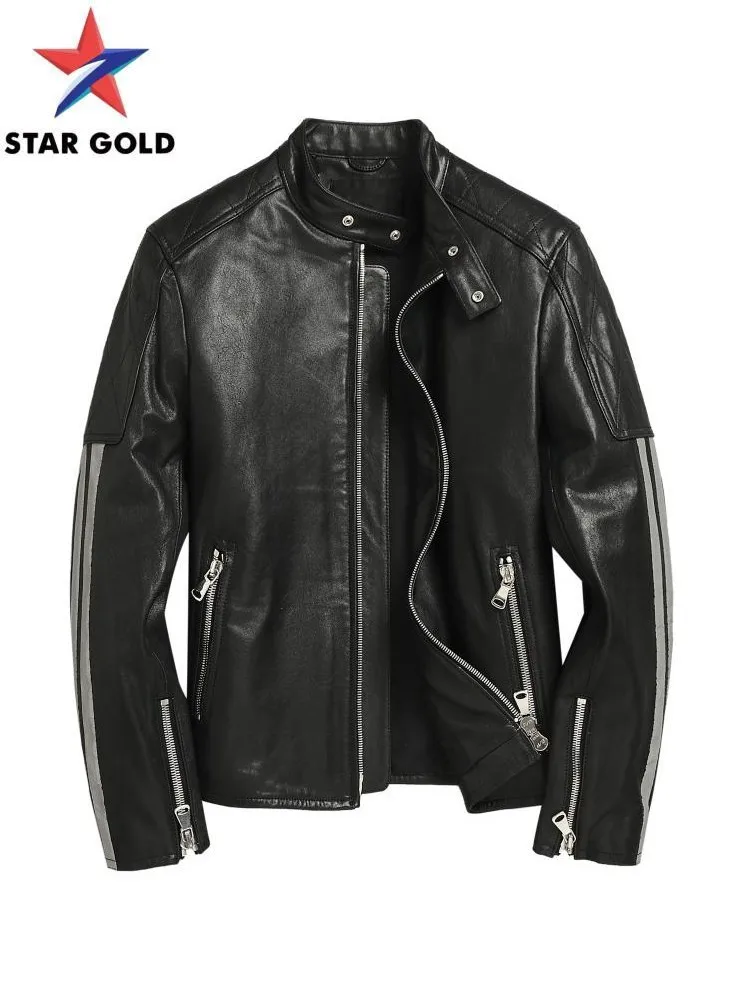 

Мужская приталенная куртка из натуральной кожи, с воротником-стойкой