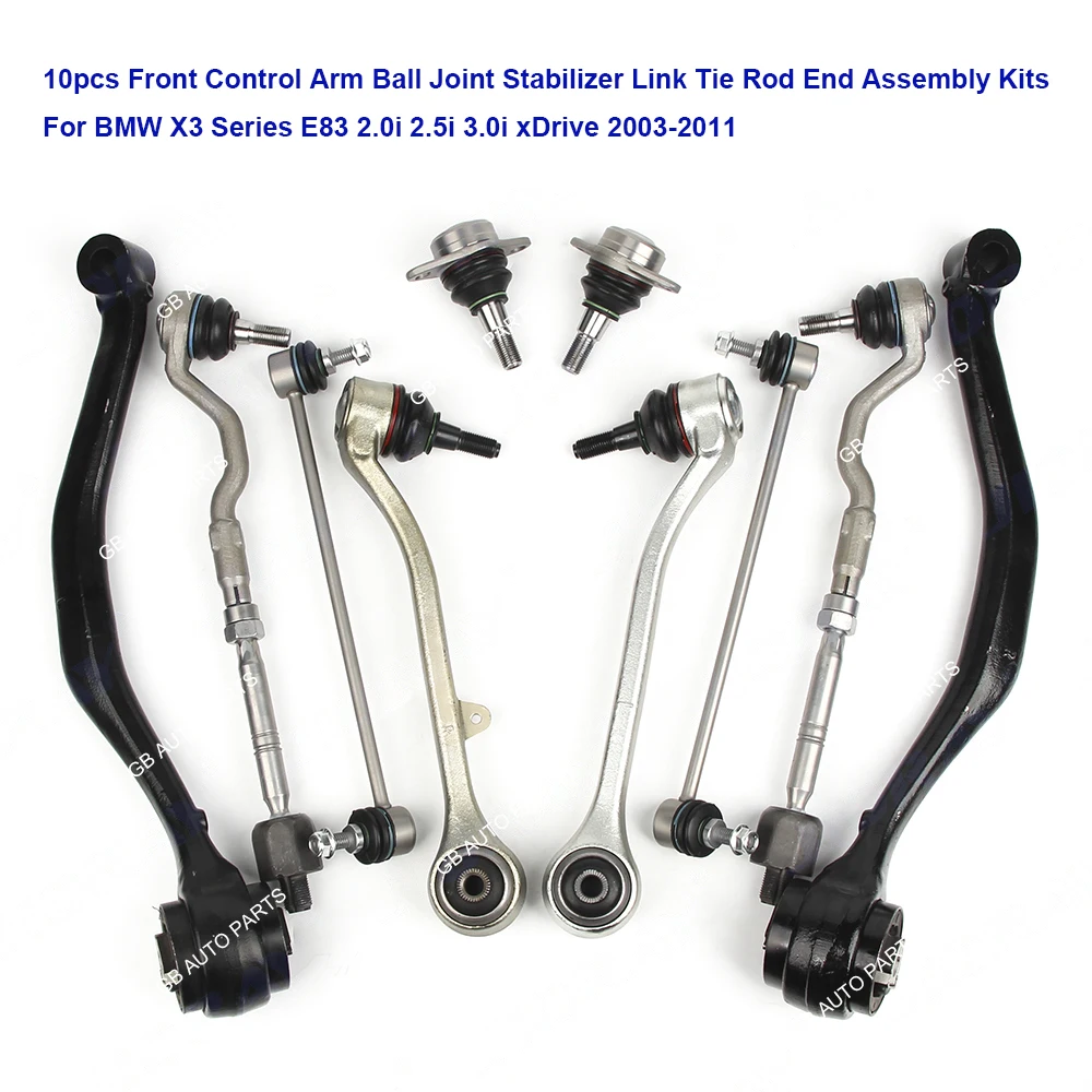

10X Front Control Arm Ball Joint Stabilizer Link Tie Rod End Assembly Kits For BMW X3 Serie E83 2.0i 2.5i 3.0i xDrive 203-2011