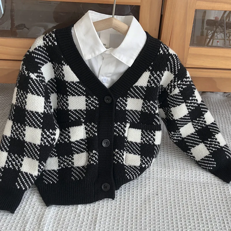 

Свитер для подростков, пальто, кардиганы для маленьких мальчиков и девочек, осенне-зимние кашемировые пальто с V-образным вырезом, теплая кл...