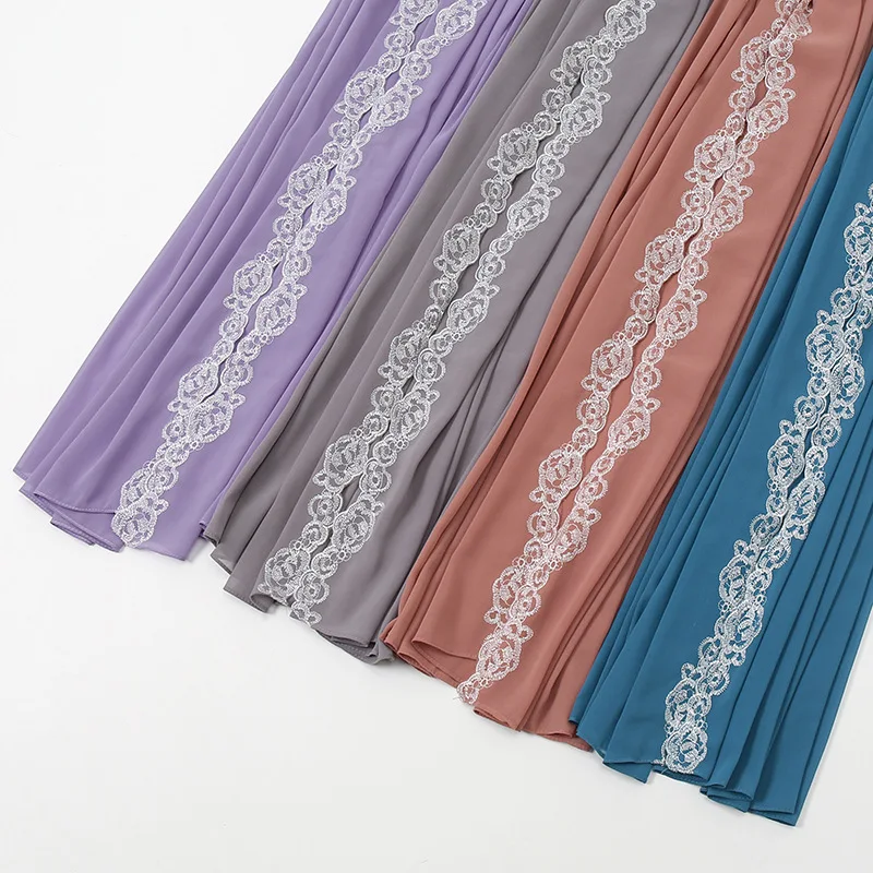 Lace Hijabe Bubble Chiffon Scarf Women Long Size Pashmina Lady Shawl Female Wraps Bandana Foulard Hijabs Solid Soft Beach Stoles
