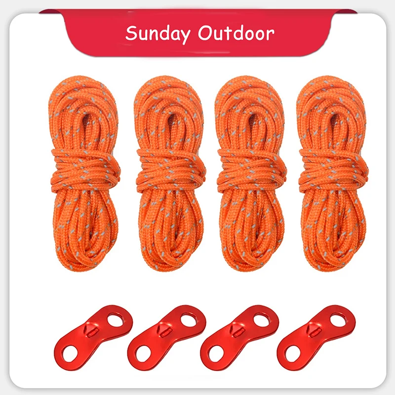 

Reflective Nylon Cord, Tent Guyline Rope with Ultra-Light Aluminum Alloy Ceiling Rope Adjuster Fits Camping Hiking Backpacking