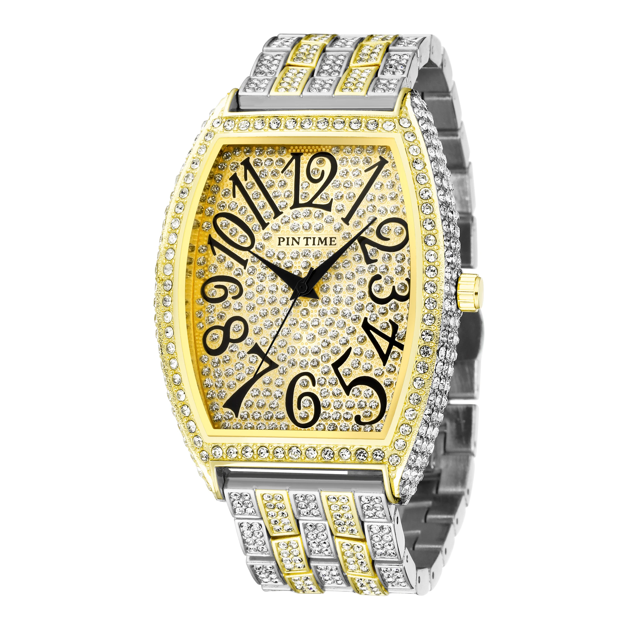 

PINTIME Men Iced Out Diamond Watch Big Dia Hip Hop Quartz Watches Gold Steel Clock Montre Relogio Reloj Hombre