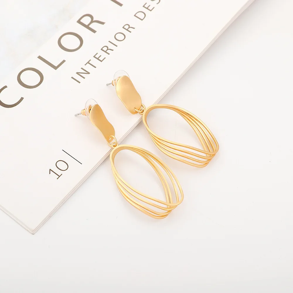 

New Arrival 925 Sterling Silver Matte Golden Plated Drop Earrings for Women Hollow Out Simple Long Luxury Jewelry Christmas Gift