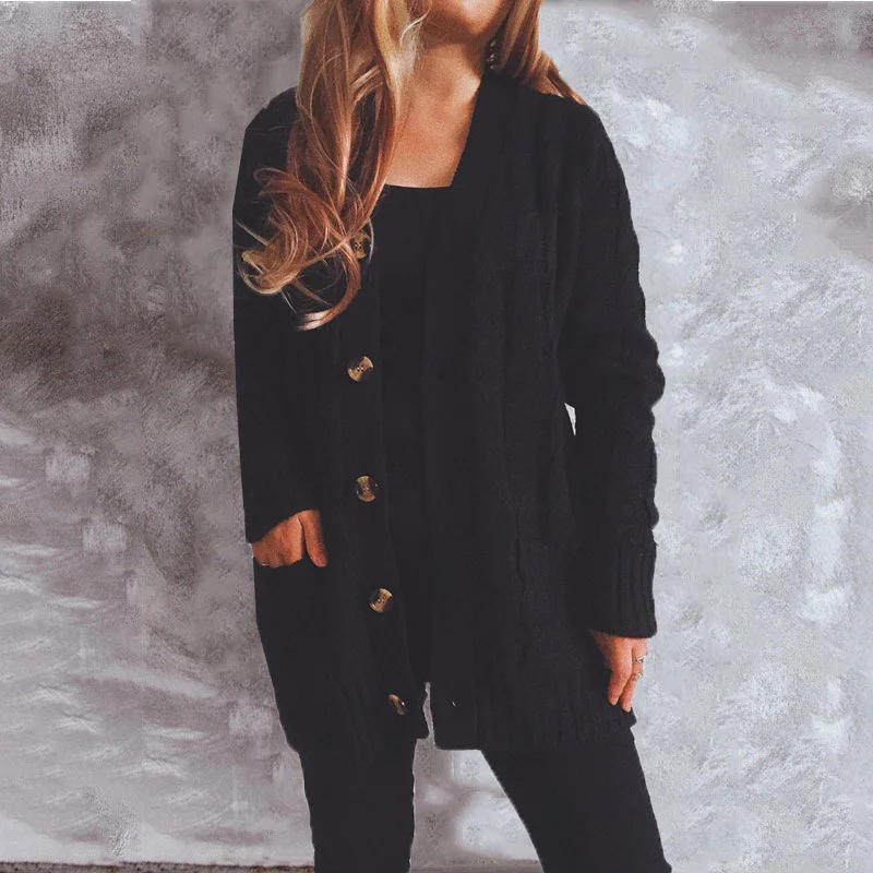 

Winter Clothes Women 2021 Winter Loose Twist Long Sweater Coat New Single Breasted Pockets Knitted Cardigan Women